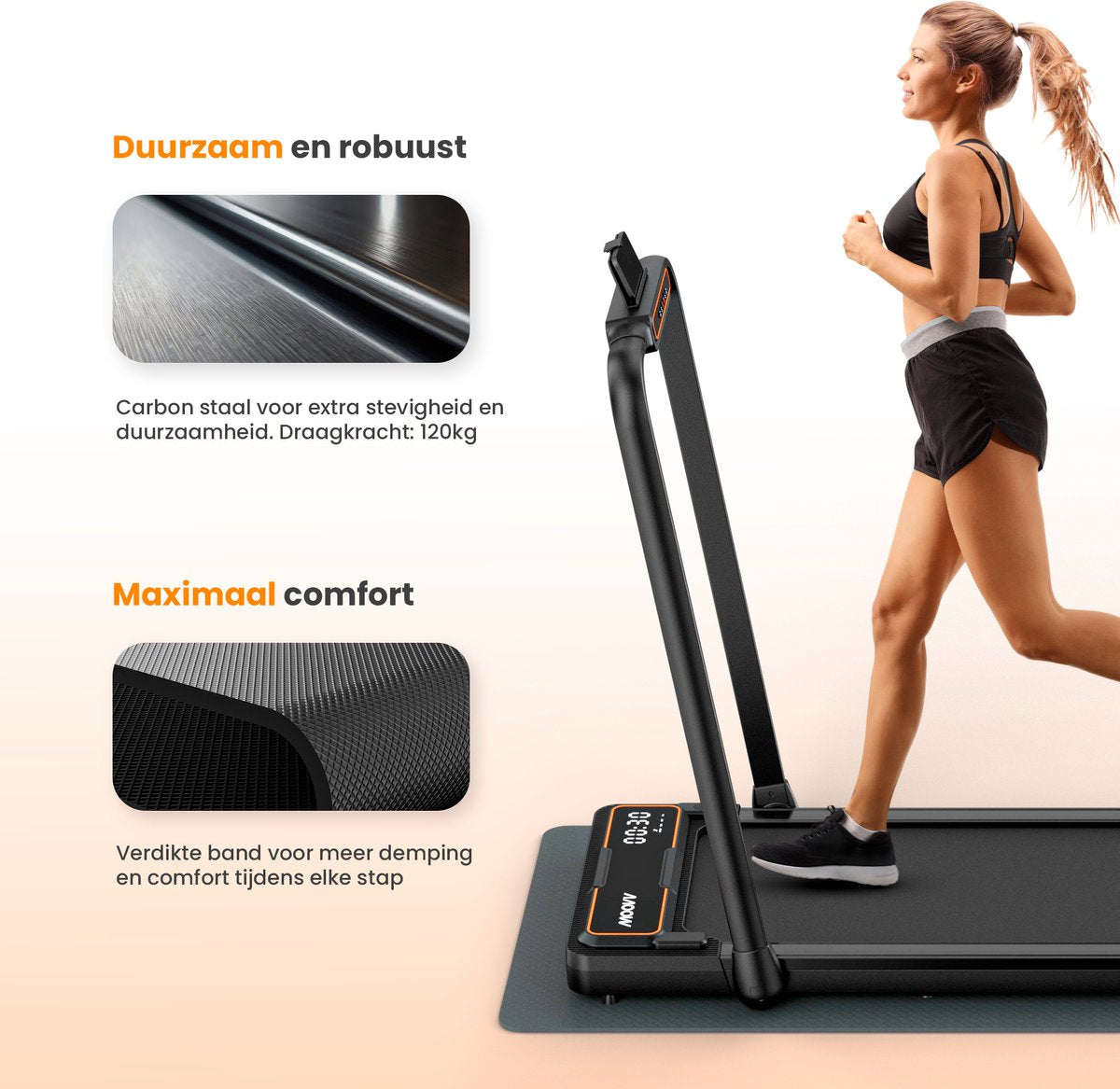 Moovv Laufband Smartstep Pro V3 - 1-12 km/h - Zusammenklappbar - Für Zuhause- 124 x 54 x 105 cm - Schwarz