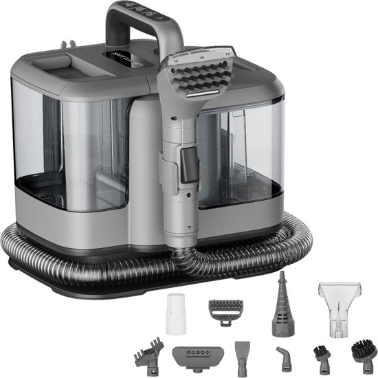 Powell Dampfreiniger – Teppichreiniger – Fleckenentferner – Sofa-Reiniger – Möbelreiniger – Teppichreiniger-Staubsauger – Reinigungsgerät – Teppichreiniger – 1800 Watt – Grau