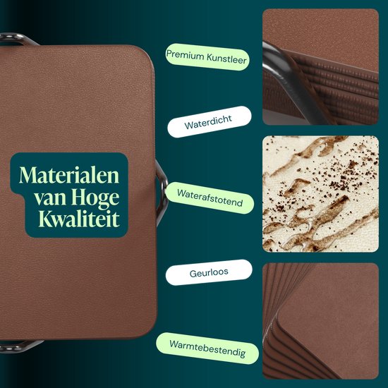 Castagnola Untersetzer aus Kunstleder – Untersetzer für Gläser – Design-Untersetzer mit Halter – Untersetzer-Set aus Kunstleder mit Metallhalter – Leder – 10er-Set – Braun – 10 x 10 cm