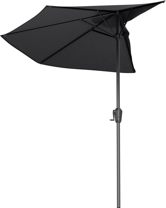LifeGoods Balkon Sonnenschirm - Garten - 270x135 cm - Halbkreisförmiger Sonnenschirm - Wasserdicht - UPF50+ - Dunkelgrau