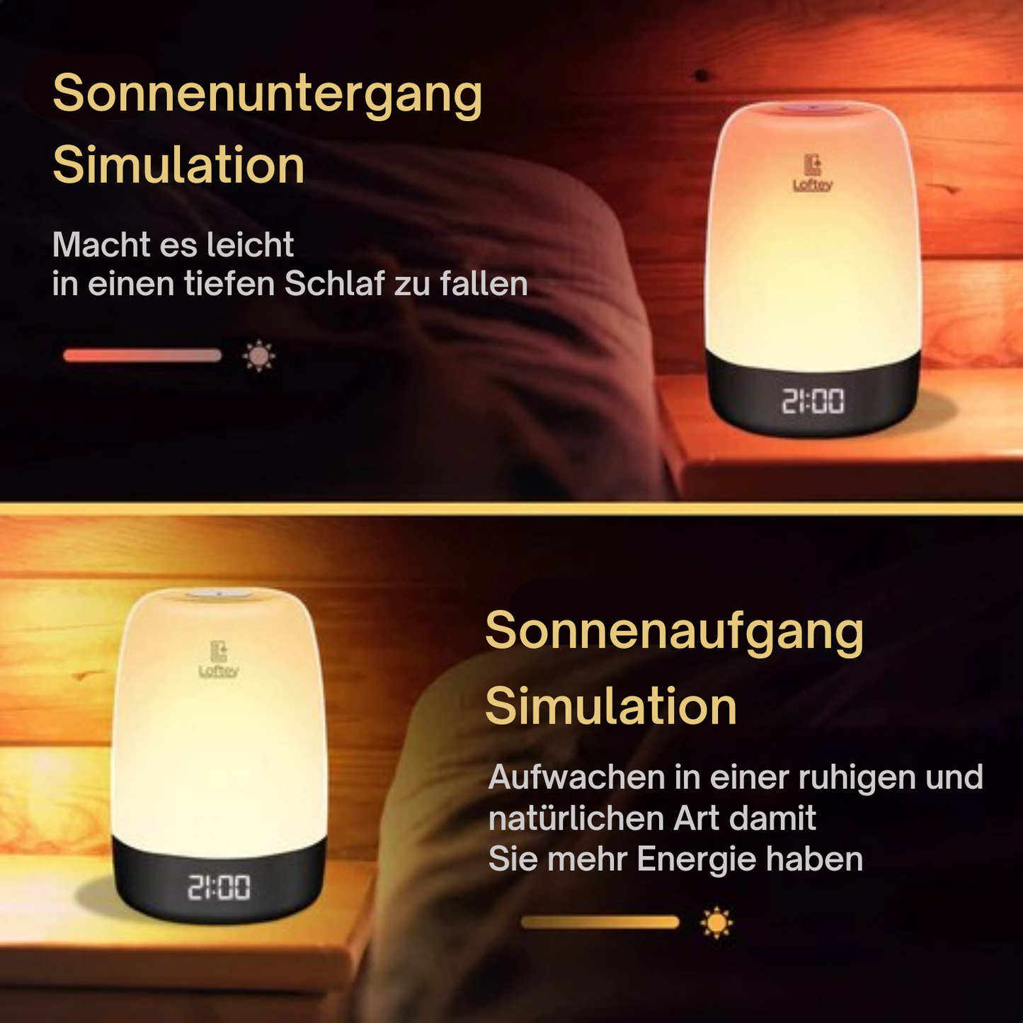 Loftey - Lichtwecker - 5 Naturgeräusche - Snooze-Funktion - Weiß