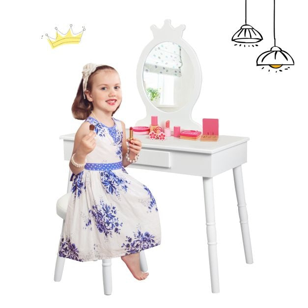 Coast Schminktisch für Kinder - Mit Schublade - Inkl. Hocker - Weiß
