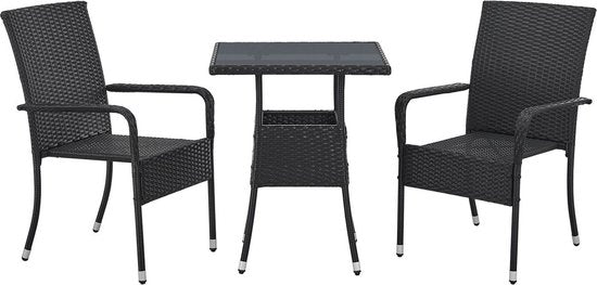 Juskys Polyrotan Gartentisch / Beistelltisch / Balkontisch Yoro - Quadratisch - 60 x 60 cm - Schwarz - Inkl. Glasplatte