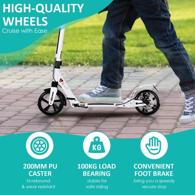 Coast Kick Scooter - Mit der Glocke und Stützgurt - Höhenverstellbar - Faltbar - Weiß