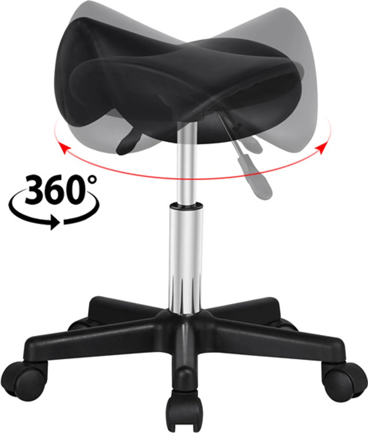 Yaheetech Saddle Stool Ergonomisch - Features höhenverstellbar Gas Lift und 360 ° schwenkbar Nylon Räder und bequemen Sitz - für Salon Büro und Küche - Schwarz Kunstleder - 50 x 50 x 45,5-60 cm