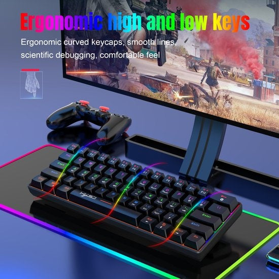 HXSJ V900 Wired Mechanical Gaming Keyboard - TKL - RGB-Beleuchtung - Ergonomisch - QWERTY - 61 Tasten - Blauer Schalter - Schwarz
