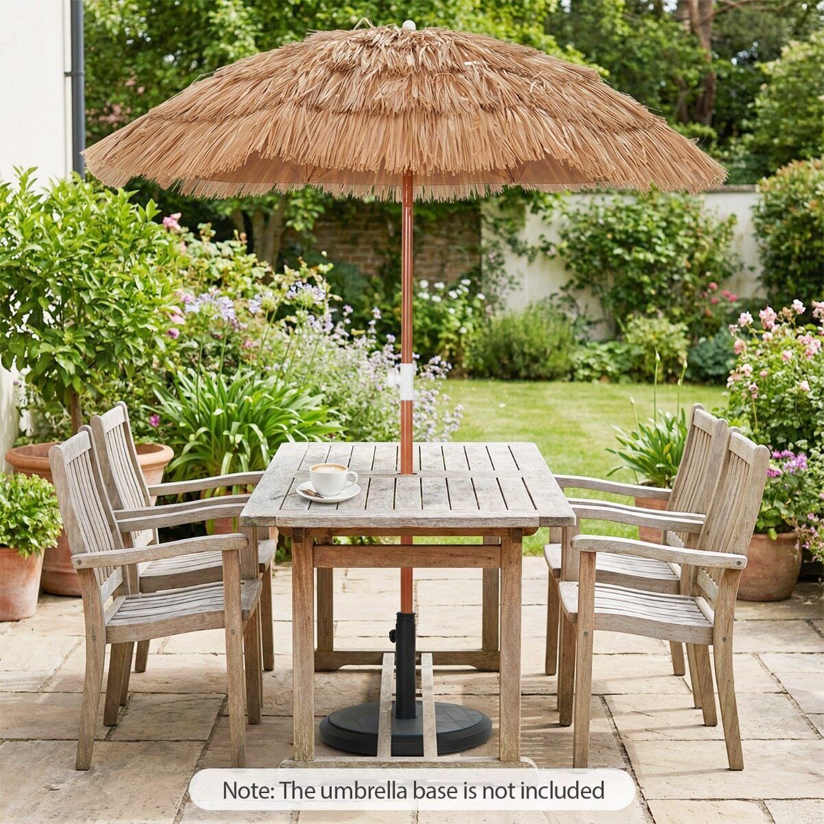 Coast Hawaii Sonnenschirm-Set – Neigbarer Strandsonnenschirm – Rattan-Optik – Inklusive Tragetasche – 175 cm – Beige