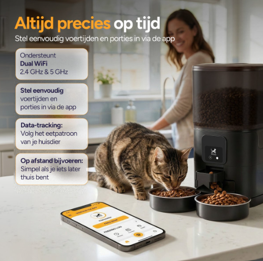 Viervoeter Feed Dual Futterautomat – Schwarz – 28 x 22 x 36 cm – 7 l, doppelter Behälter, App & WLAN