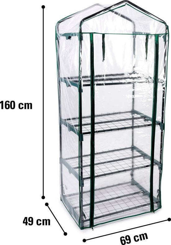 Kinzo Garden - Kunststoff-Gewächshaus - 4-stöckiges Gewächshaus - 69 x 49 x 160 cm - Grün