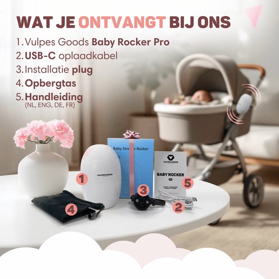 Vulpes Goods® BabyCare - Babywippe für Kinderwagen - Babyschaukel - Babywippe - Automatisches Wippen - Inkl. Reisetasche - PRO Version