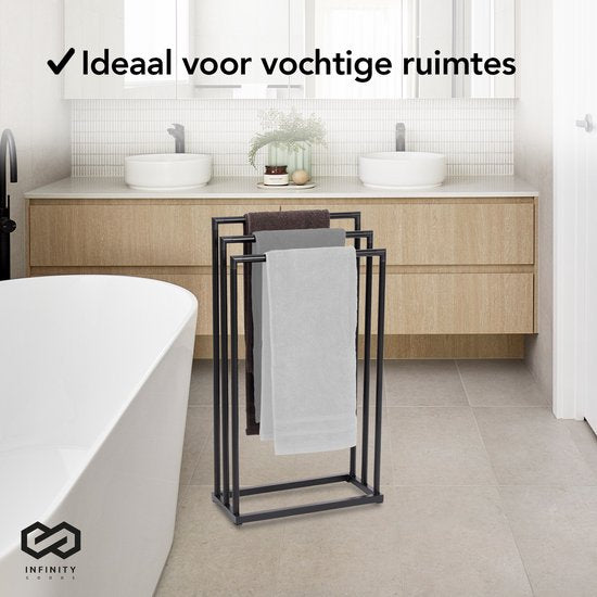 Infinity Goods Handtuchhalter - Badezimmer - 3 Arme - Handtuchhalter - Handtuchhalter - Freistehend - Metall - Schwarz Matt