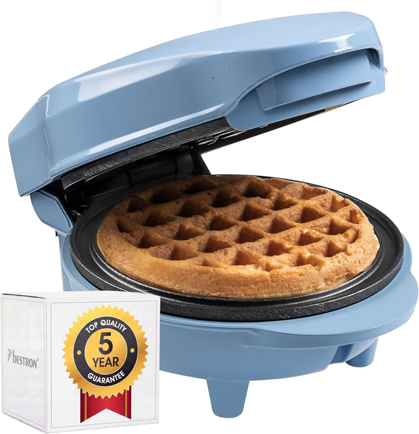 Bestron Mini-Waffeleisen im Retro-Design – Antihaftbeschichtung – Für Kinderfeste und Weihnachten – 550 Watt – 15,4 x 11,3 x 20,3 cm – Blau