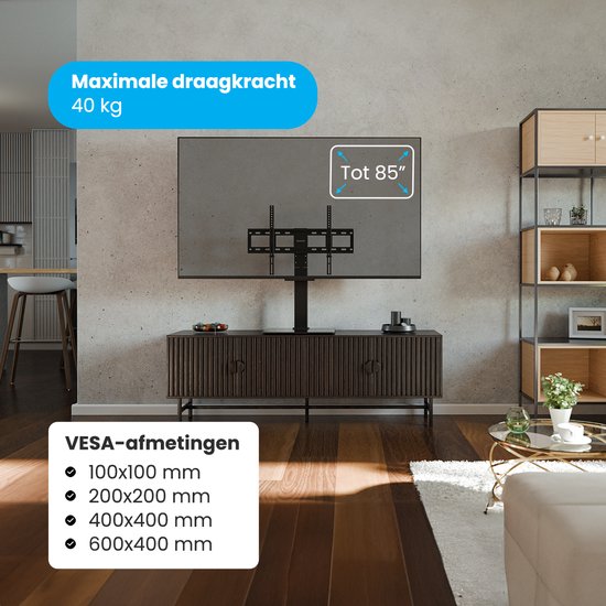 Auronic TV Stand - TV-Fuß - drehbar - verstellbar - geeignet für gebogene Bildschirme - bis zu 85 Zoll - schwarz