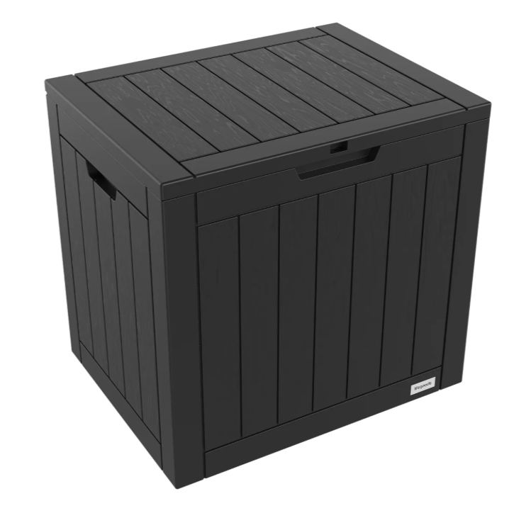 LifeGoods Aufbewahrungsbox XXS 118L - Gartenkissen-Aufbewahrungsbox - Wasserdicht - Wetterfest - Holzoptik - Mit Schlosshalterung - Grau