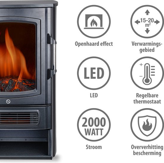 alpina Elektrischer Kamin Helsinki ND-183 - Elektrischer Kamin mit Heizung - LED Flammeneffekt