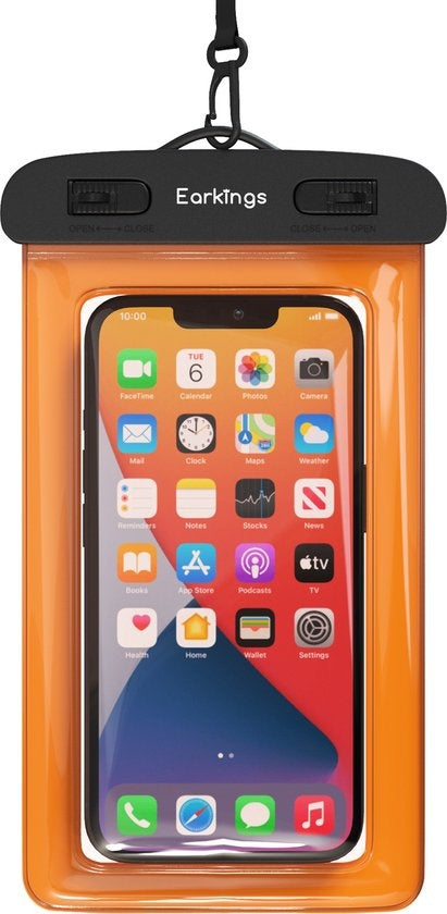 Wasserdichte Handytaschen - Drybag 2er Set - Unterwasser Handytasche für alle Handys - Wasserdichte Handytasche Earkings - Schwarz & Orange