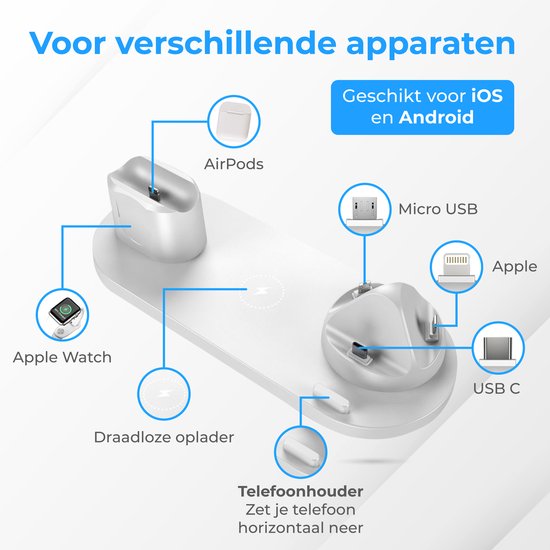 Nuvance - 6 in 1 Wireless Charger - Geeignet für alle Qi-Geräte - Wireless Charger - Wireless Chargers