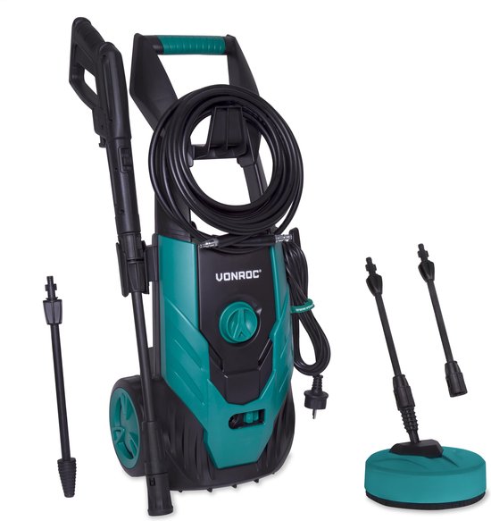 VONROC Hochdruckreiniger - V18-2 - 1800W - 140 bar - 420 l/h - inkl. 8m Schlauch - Schwarz/Grün