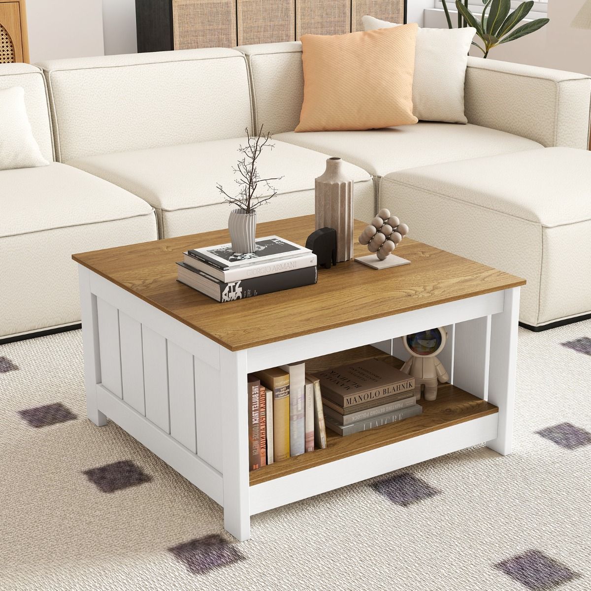 Coast Couchtisch-Set, 2er-Set – 2-stöckig – mit Stauraum – naturfarben & weiß