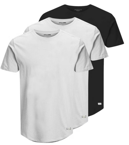 Jack & Jones Essentials Noa - 3er-Pack Herren-T-Shirts - 2x Weiß & 1x Schwarz - 100% Bio-Baumwolle - Größe S