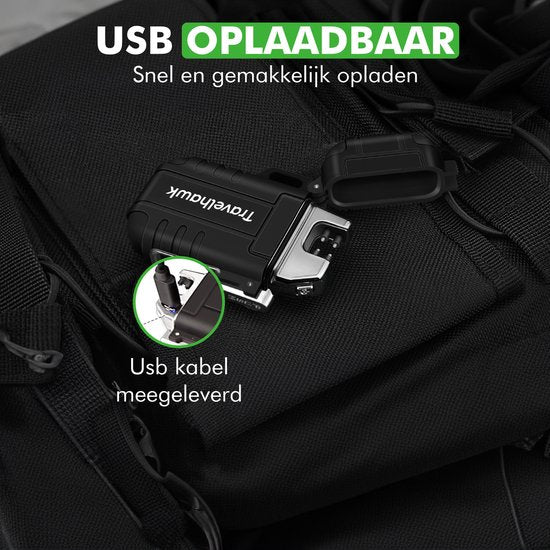 Travelhawk Elektrisches wiederaufladbares Feuerzeug - Langlebiges Plasma Feuerzeug - Feuerzeuge - Elektrisches Feuerzeug - Schwarz