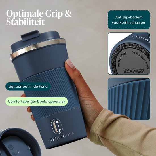 Castagnola Thermosbecher – Kaffeebecher zum Mitnehmen – Reisebecher für Kaffee und Tee – Teebecher – 510 ml – Edelstahl – Dunkelblau