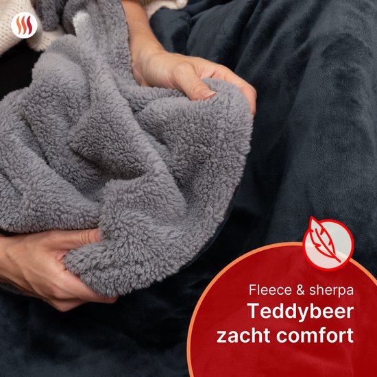 Seranova Electric Blanket XXL - 180x160 cm - 2 Personen Decke - Wärmedecke - Doppelseitig - Fleece Sherpa - Anthrazit Grau