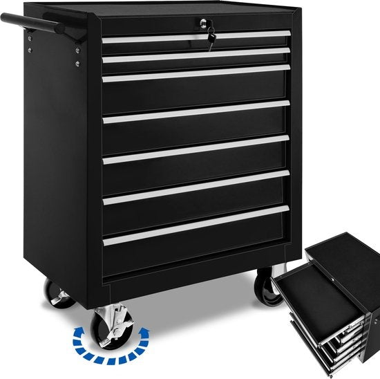 tectake - Werkzeugwagen mit 7 Schubladen - schwarz - 402800