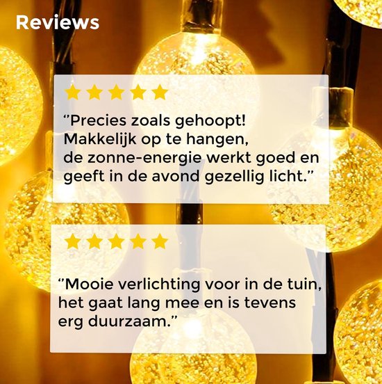 Happy Goods Solar Gartenleuchten - 50 LED Lichterkette für den Außenbereich - 5 m beleuchtet + 2 m Kabel - Außenbeleuchtung Lichtergirlande - Lichterketten