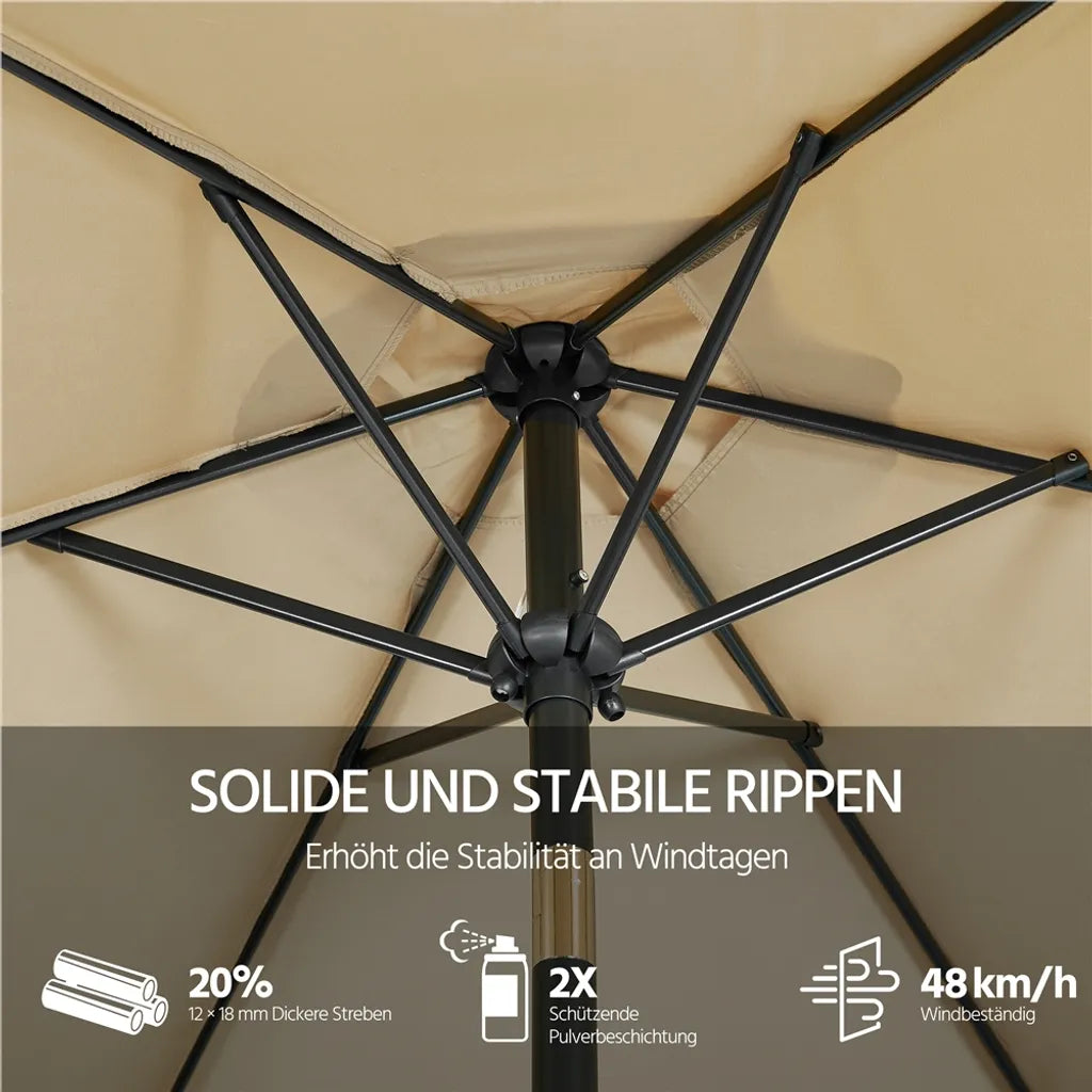 Yaheetech Sonnenschirm - Kippbar - Kurbel - 226 cm - Hellbraun