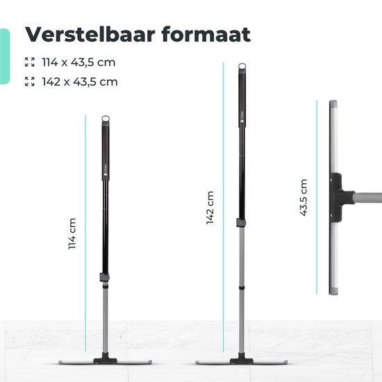CLEANLY Bodenwischer mit Griff Teleskop 113-142 cm - Badezimmer-Bodenwischer mit Gummiwischer - Wasserwischer - Duschwischer - Breite 43,5 cm - Schwarz, Grau