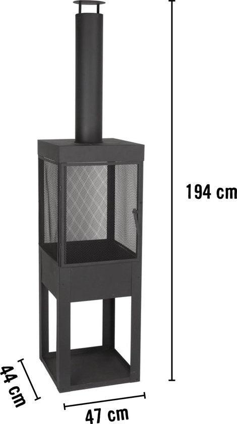 BBQ Collection Außenkamin – Außenofen mit Schornstein – 194 cm – Stahl – Schwarz