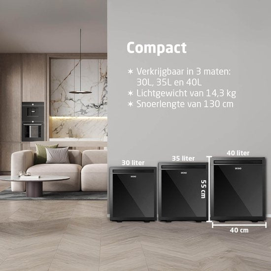 BREND BR-2227 Mini-Kühlschrank Freistehend 40 Liter - Tischkühlschrank mit einstellbarer Temperatur - Minibar mit einstellbarer Türrichtung - Schwarz