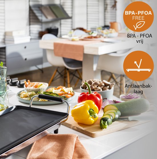Tristar Grillplatte BP-2984 – Gourmet-Grillplatte XL – Grillplatte 90 cm – Für 8 bis 10 Personen – Mit einstellbarem Thermostat – Antihaftbeschichtung – Extra langes Kabel – Schwarz