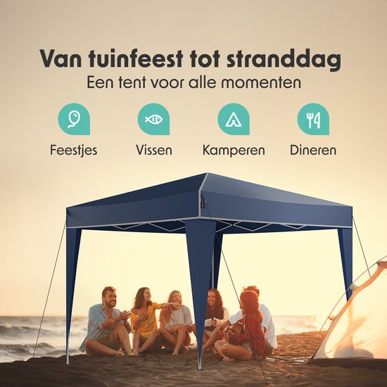 LifeGoods Party Tent Plus - Faltzelt - 3x3 m - Easy Up - Verstärkter Rahmen - Wasserdicht - Tragetasche - Blau