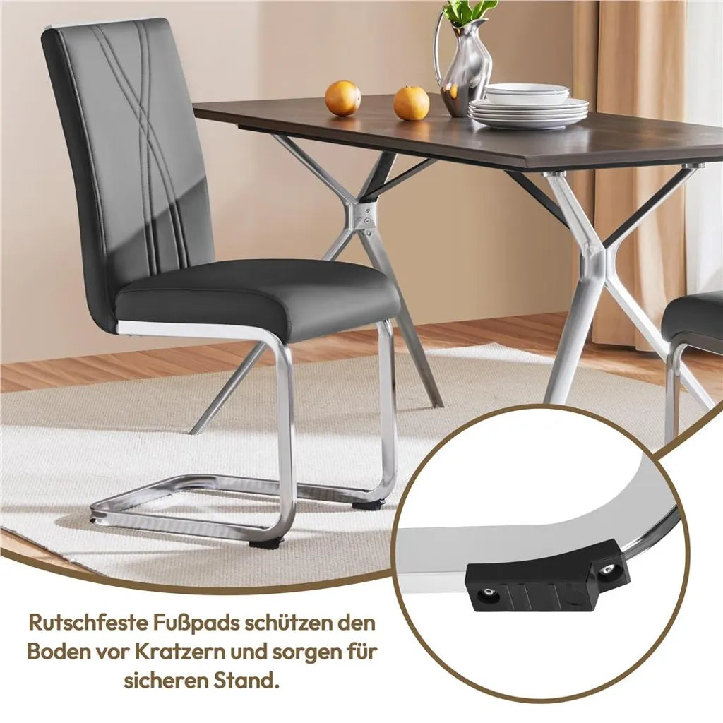 Yaheetech 2er-Set Esszimmerstühle 59 x 40,5 x 98,5 cm – Dunkelgrau – Cantilever-Stühle aus Kunstleder