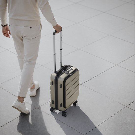 TRVLMORE Reisekoffer – 54 x 37 x 23 cm – mit Frontfach – 44 l – TSA-Schloss – 4 Rollen – Champagner