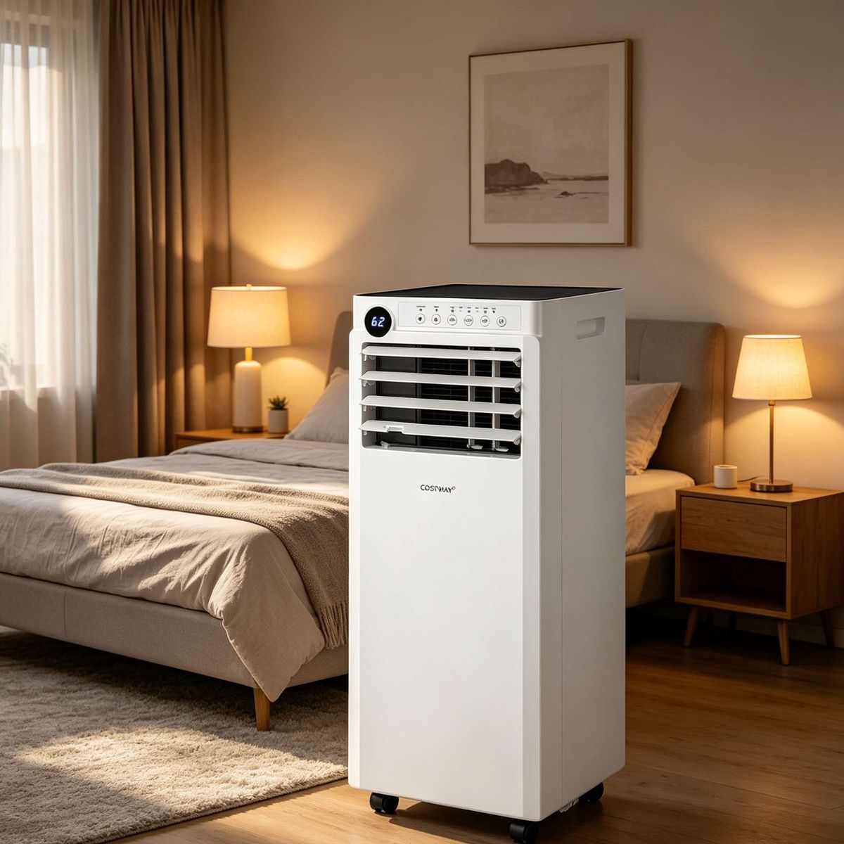 Coast Mobile Klimaanlage – 4-in-1-Luftkühler mit Luftentfeuchter und Ventilator – Schlafmodus – weiß und schwarz – 30 x 29 x 69 cm