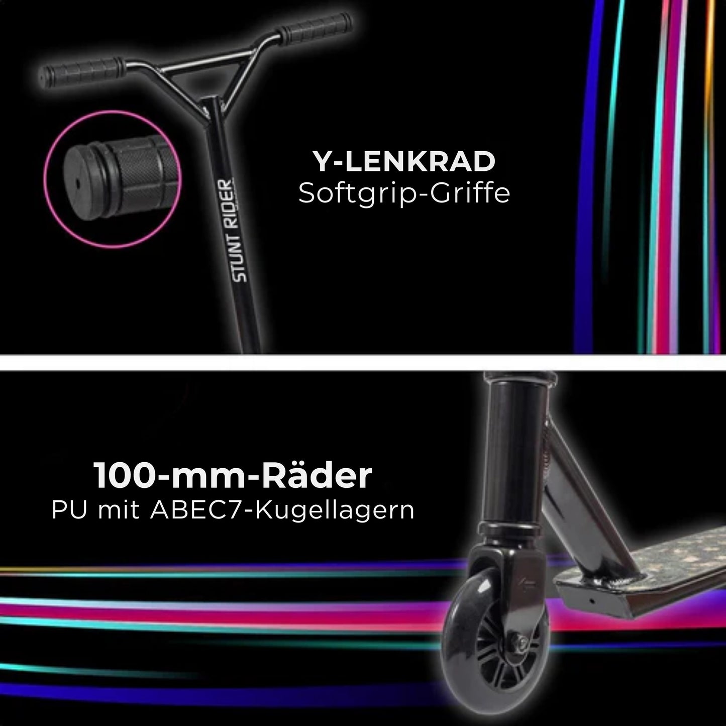 LifeGoods StuntRider - Scooter - Stufe 8+ Jahre - 100mm Räder - Jungen/Mädchen - Schwarz