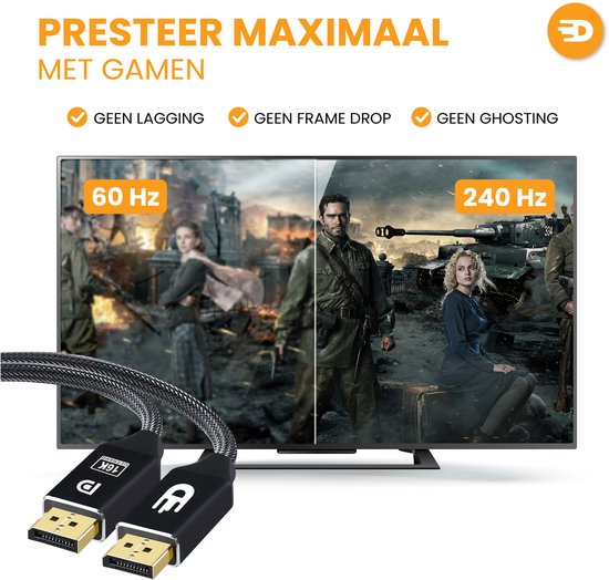 Drivv. DisplayPort-Kabel 2.1 - 16K 60Hz 8K 120Hz 4K 144Hz - 80Gbps - DisplayPort zu DisplayPort - DP-Kabel - 2 Meter - Schwarz