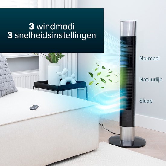 Intelligenter Turmventilator – ohne Flügel – mit App und Fernbedienung – Timer – energieeffizient – Princess 358280 – Schwarz