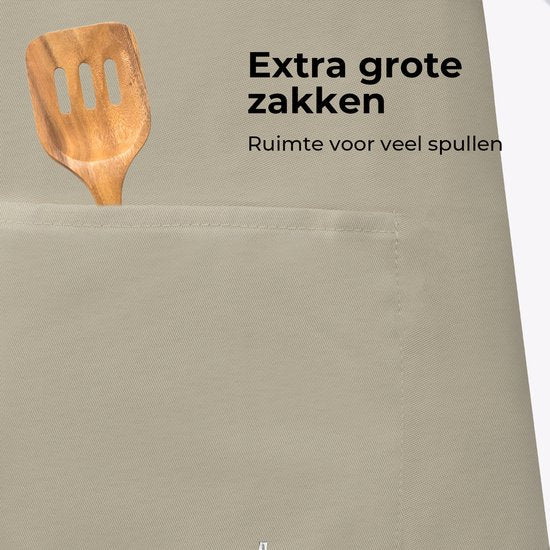Küchenschürze - Wasser- und schmutzabweisend - Professionelle Kochschürze - Schürze für Frauen und Männer - Catering-Schürze - Unisex - Verstellbare Schnalle - Extra große Fächer - Sandfarben