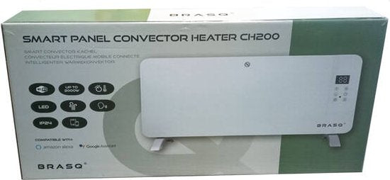 BRASQ Smart Convector Heater Weiß - Elektrische Heizung - Heizung mit WiFi bis zu 2000 Watt - 2 Einstellungen - Wasserdicht - bis zu 20M2