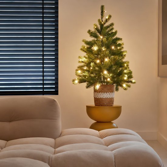Black Box Trees Nagoya Kunstweihnachtsbaum mit Beleuchtung – Kunstbaum H 90 x T 42 cm – Kunstweihnachtsbaum im Kunststofftopf – Weihnachtsdekoration für den Innenbereich – mit Batterie und Timer – 175 Zweige – Grün