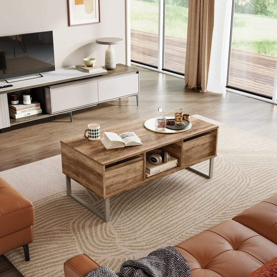 Niceey Couchtisch mit Schublade - Couchtisch - Beistelltisch - Ablage - 104 x 49,5 x 39,5 cm - Holz