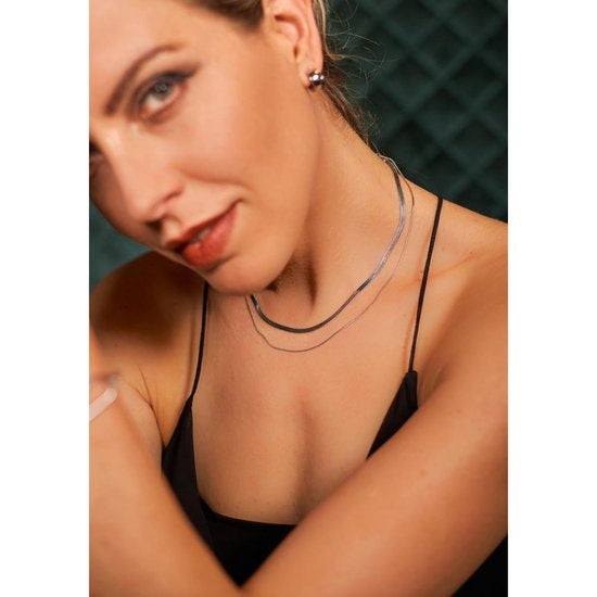 Laura Ferini Damenhalskette Chiara Silber - Silberne Gliederkette mit 2 Lagen - 18K Weißgold vergoldet - Halskette - Halskette - Schmuck - Accessoires - Damenhalskette