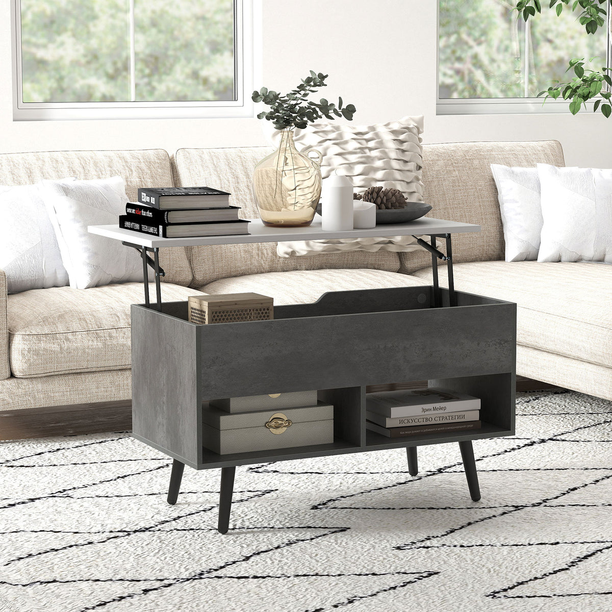 Coast Lift Top Couchtisch Grau 80x40x46 cm - Mid Century Modern mit Lagerung