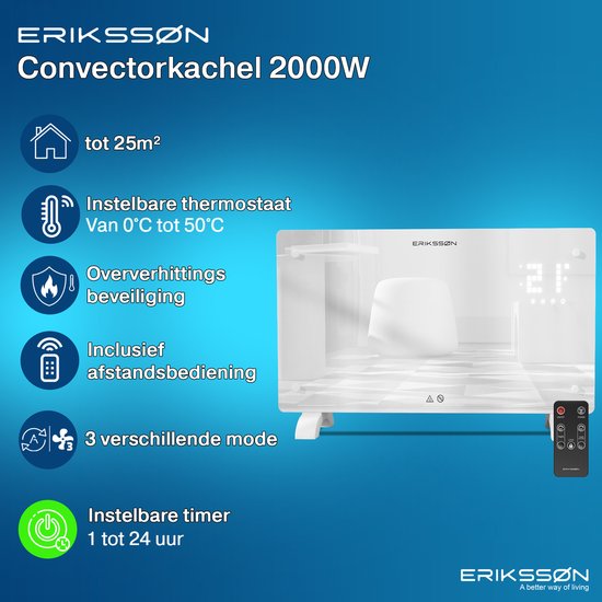 Erikssøn Elektroherd - 2000W Heizgerät - weiß