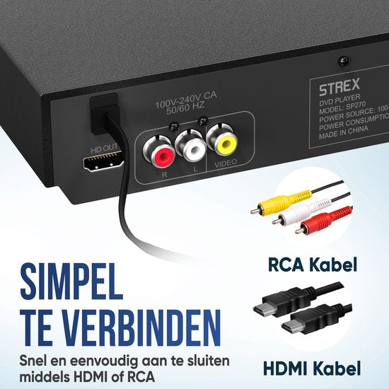 Strex DVD-Player - Mit HDMI - Full HD 1080P - Fernbedienung - USB & RCA - Region Free - Schwarz
