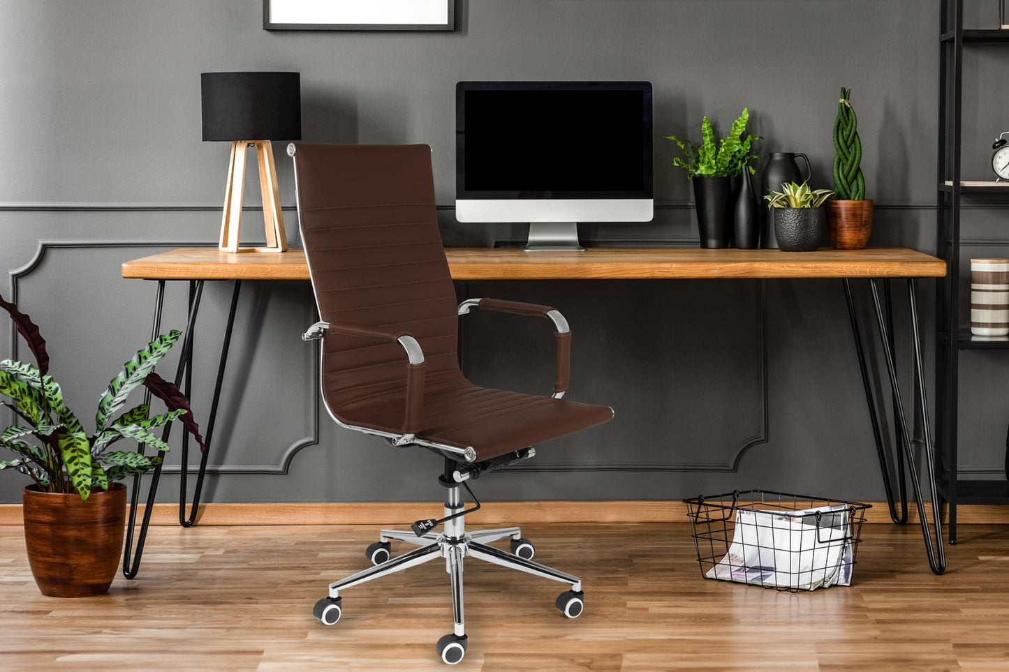 Lifa Living Bürostuhl Oxford - Büffelleder - Metallgestell - 150 kg belastbar - Dunkelbraun